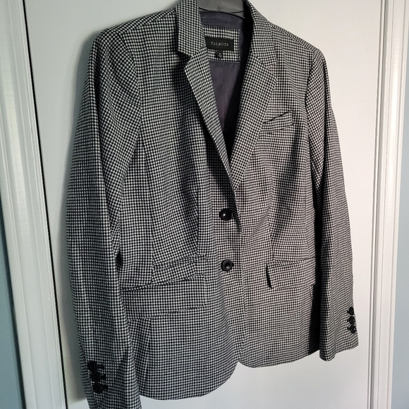 Talbots Jackets & Blazers - Talbots Wool Blend Black White Houndstooth Knot Blazer Jacket Sz 12